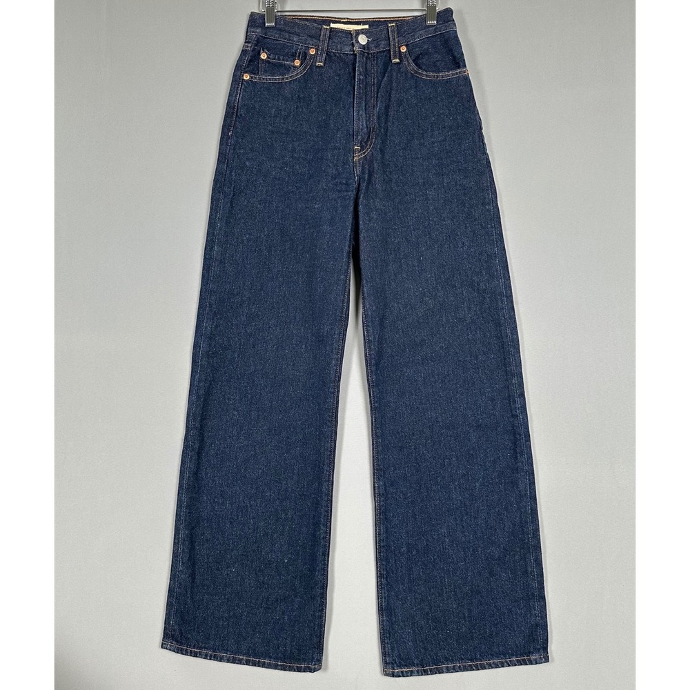 Levis Premium Ribcage Wide Leg Jeans Dark Indigo High Rise Denim Womens 29